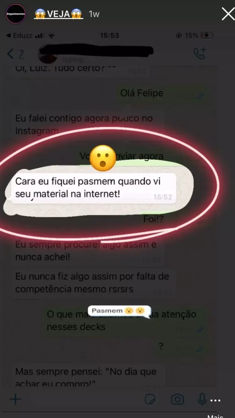 Depoimento de aluno no WhatsApp