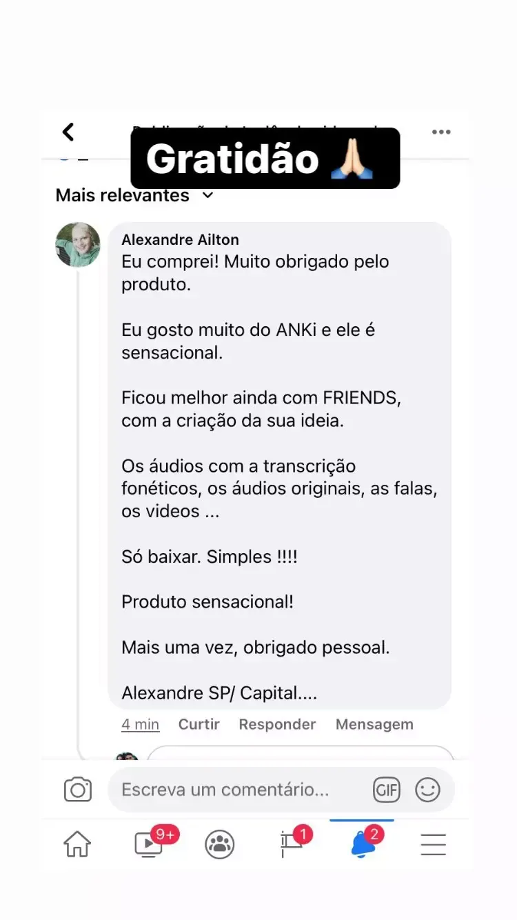 Depoimento de aluno no WhatsApp