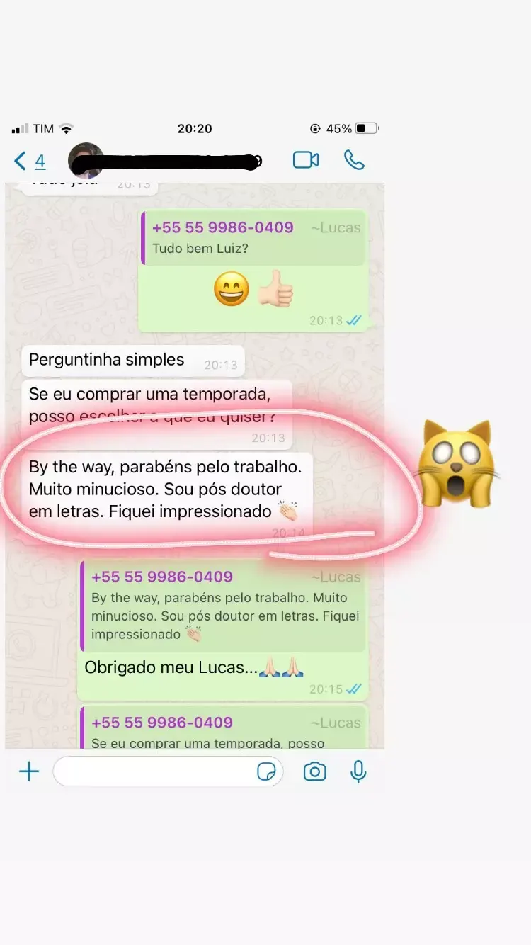 Depoimento de aluno no WhatsApp