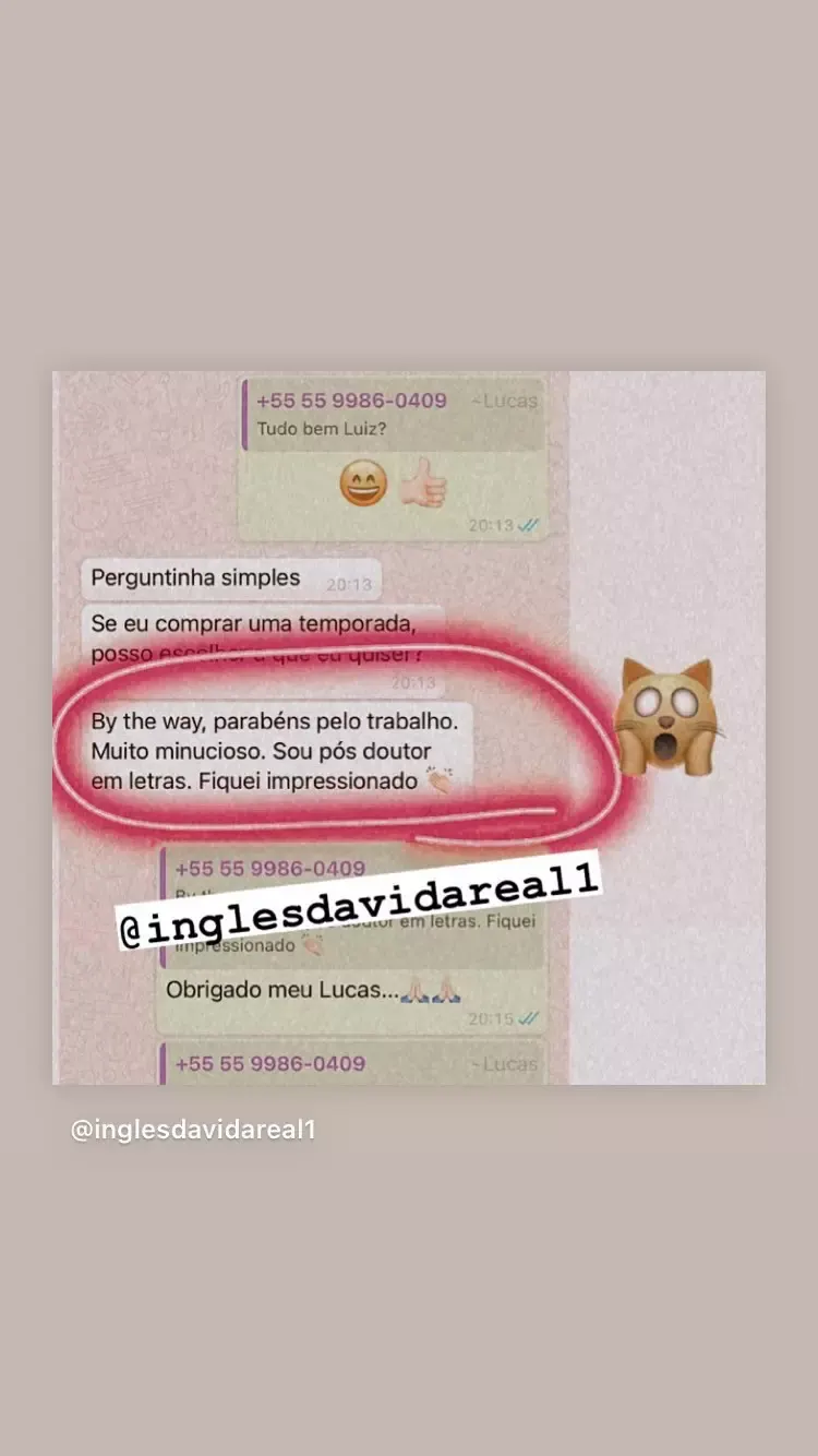 Depoimento de aluno no WhatsApp